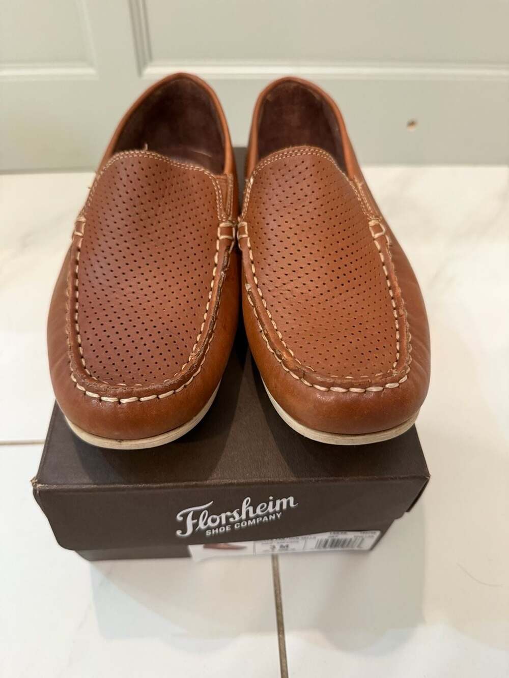 Florsheim Jasper Perf Jr Loafer Size 3 M Saddle Tan Leather Slip-On